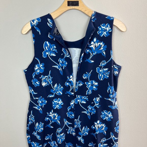 Lands End Dress 18 Blue Sheath‎ Floral Ponte Knit Stretch Pockets Sleeveless - Picture 7 of 12